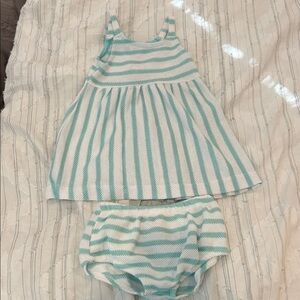 Vince Camuto Striped Aqua and White 18M Dress Set with Matching Bloomers
